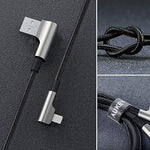 Cablu CB-AL01 OEM Lightning la USB-A 90°, 2 m, mufe Apple înclinate la 90 de grade, împletitură de nailon, negru