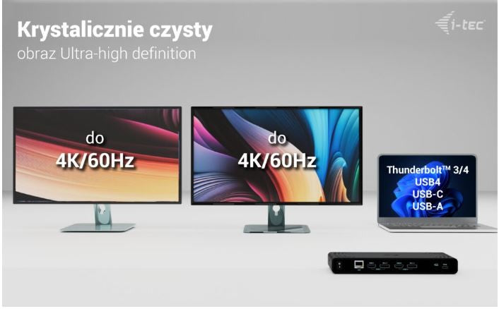 Stație de andocare universală cu alimentare prin cablu și ecran dual 4K de 85 W + încărcător i-tec USB-C de 100 W