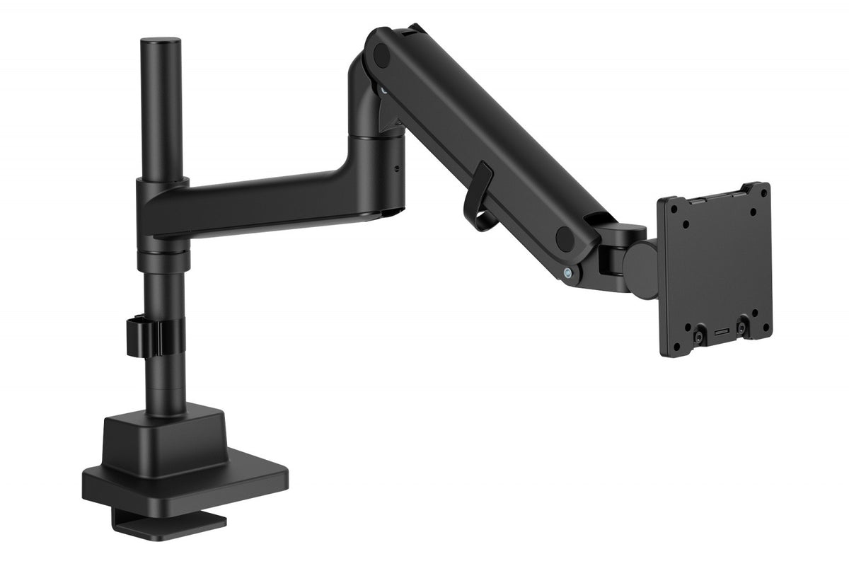 Braț de birou simplu cu clemă și arc cu gaz 1x LCD max. 57" 27kg, VESA: 75x75, 100x100, negru