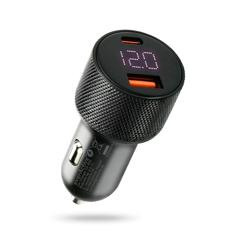 Încărcător auto CC-50Q QC3.0 75W 1X USB + 1X USB-C PD Negru