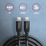 BUCM-CM30AB Cablu USB-C - USB-C 2.0, 3m, PD 60W, 3A, ALU, Împletit, Negru