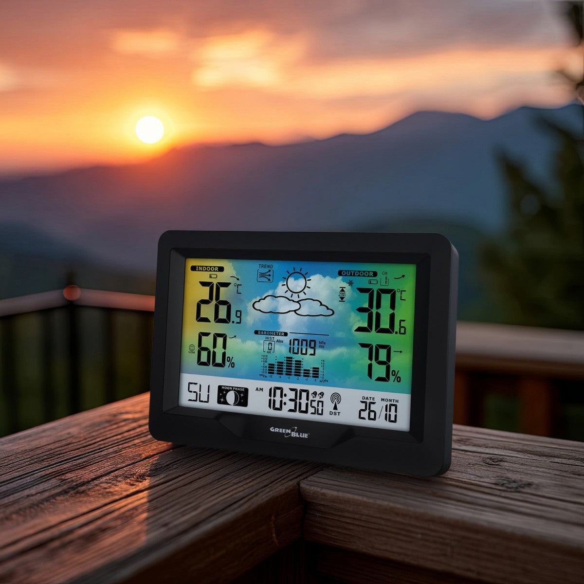 Stație meteo wireless GB540N cu indicator de confort, măsurare umiditate, fază lunară, ceas cu sistem DCF