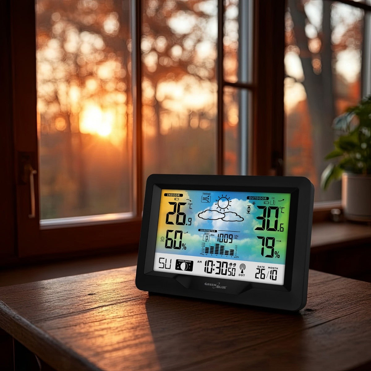 Stație meteo wireless GB540N cu indicator de confort, măsurare umiditate, fază lunară, ceas cu sistem DCF