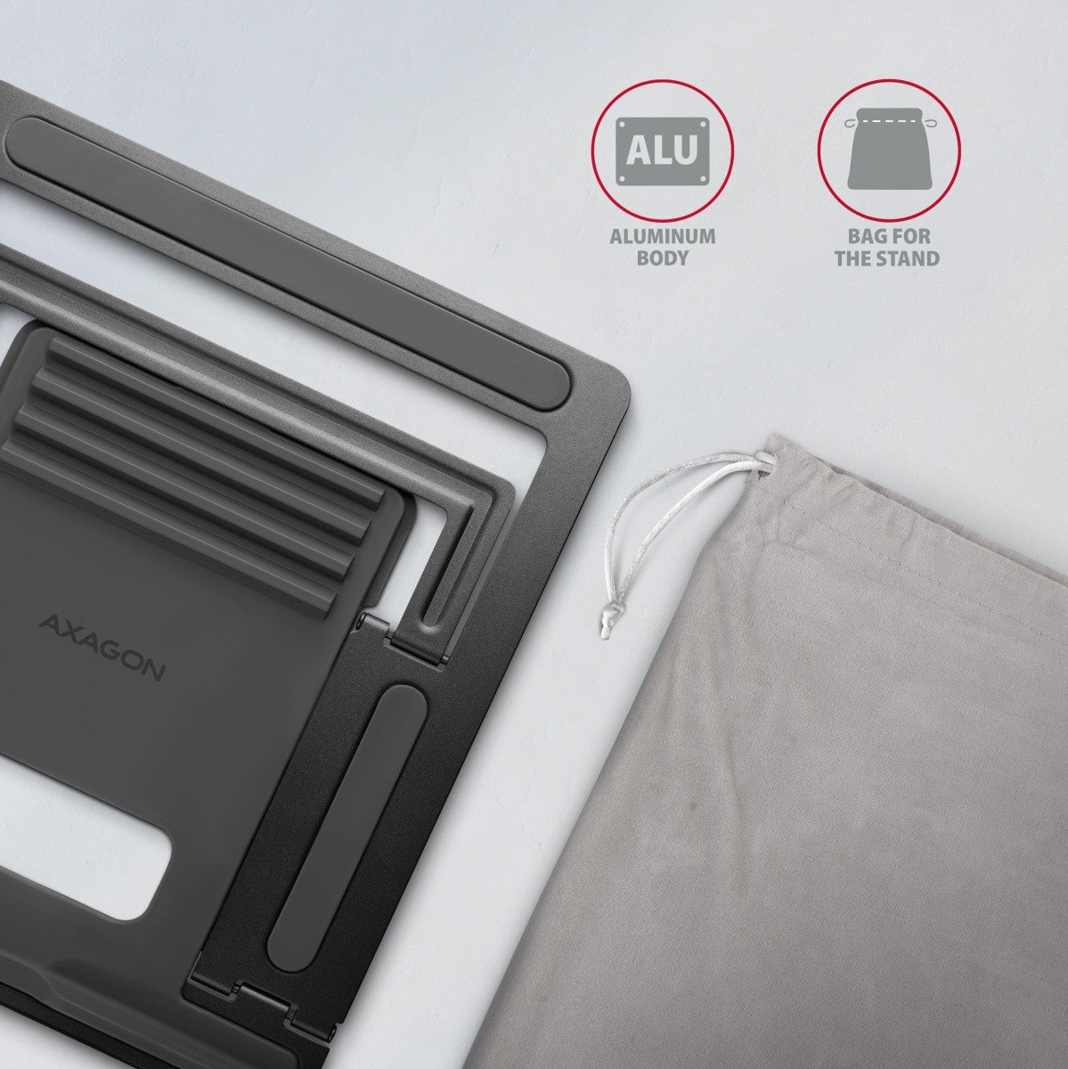 Suport laptop din aluminiu STND-L 10-17.3", 4 unghiuri de înclinare reglabile