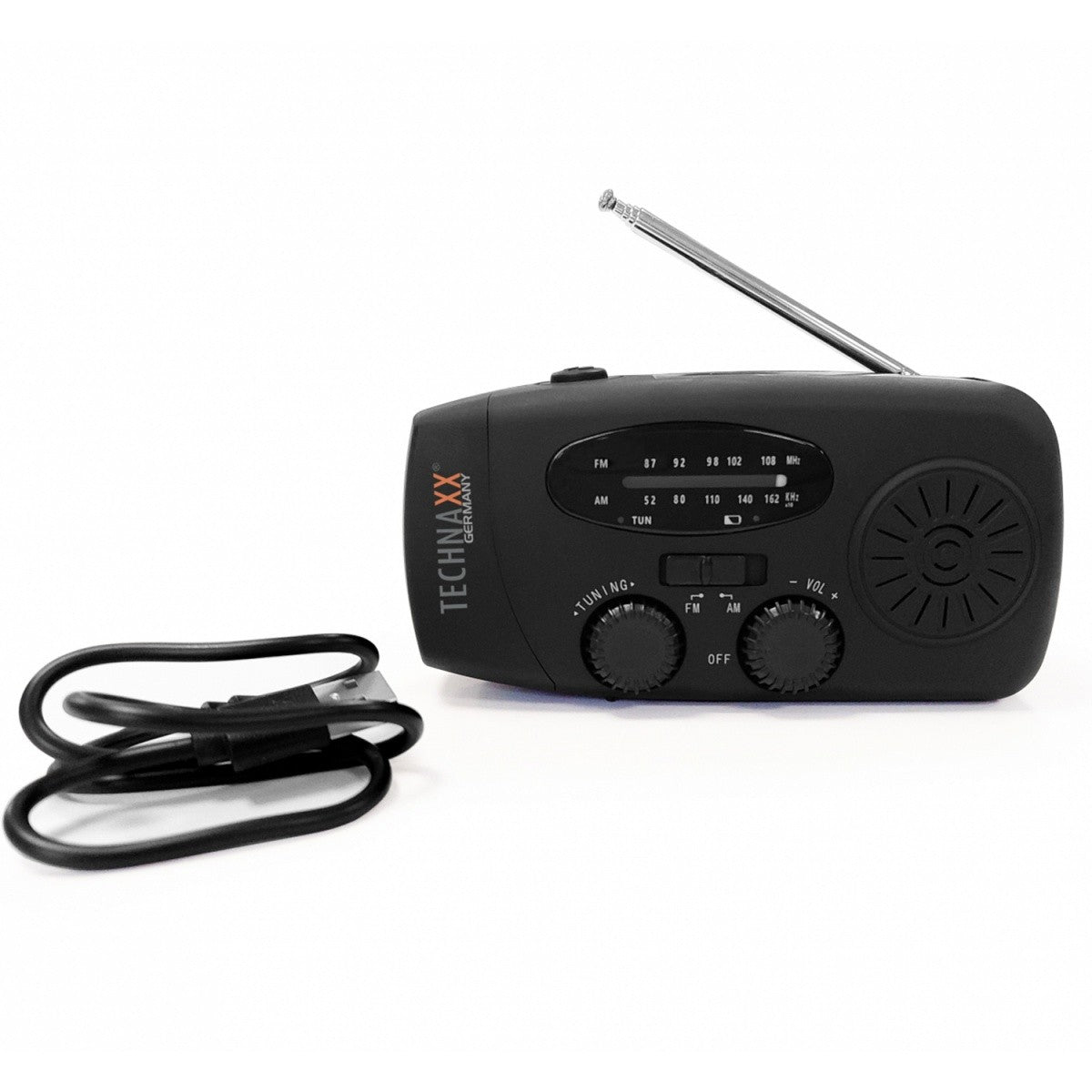 Radio solar AM/FM cu manivelă și lanternă LED