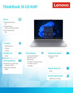 Laptop ThinkBook 16 G9 21UT0078PB W11 Home 5 220/16GB/512GB/INT/16.0 WUXGA/Gri Arctic/Sistem de operare 3 ani + Compensare CO2
