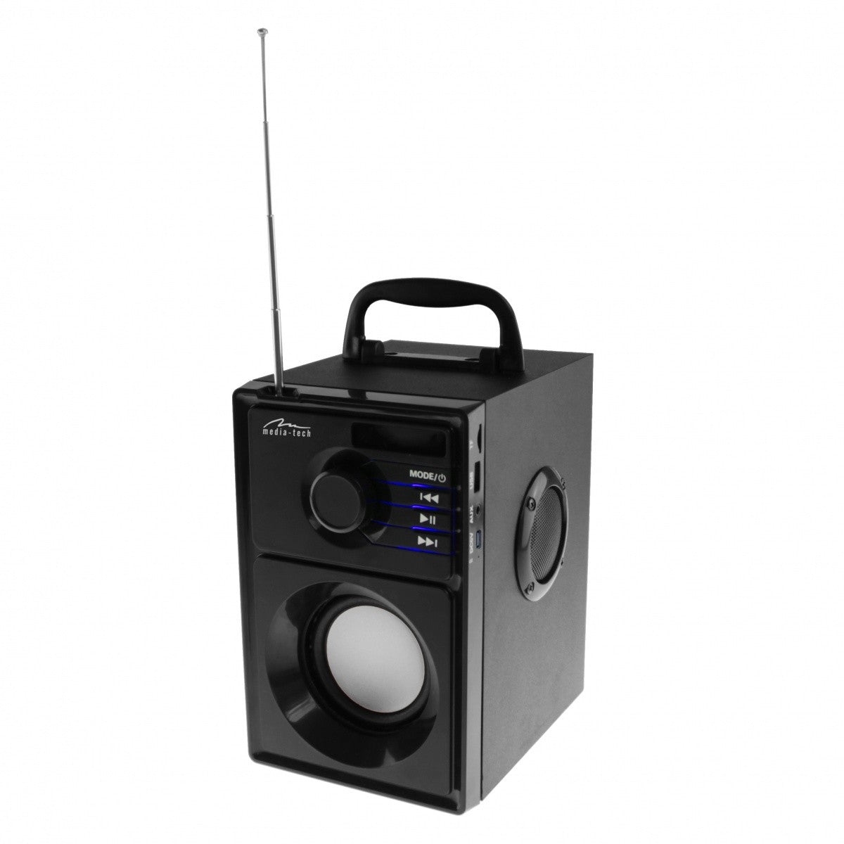 Boxă portabilă BOOMBOX SILVER MT3179 Bluetooth 5.1+EDR/FM/MP3/MicroSD/USB/AUS/Pilot/USB-C/LED/RMS 15W/PMPO 600W