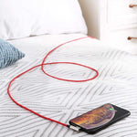 Cablu de date CB-AL01 OEM cu mufă Lightning la USB-A de 90°, 2 m, mufe Apple înclinate la 90 de grade, împletitură de nailon, roșu