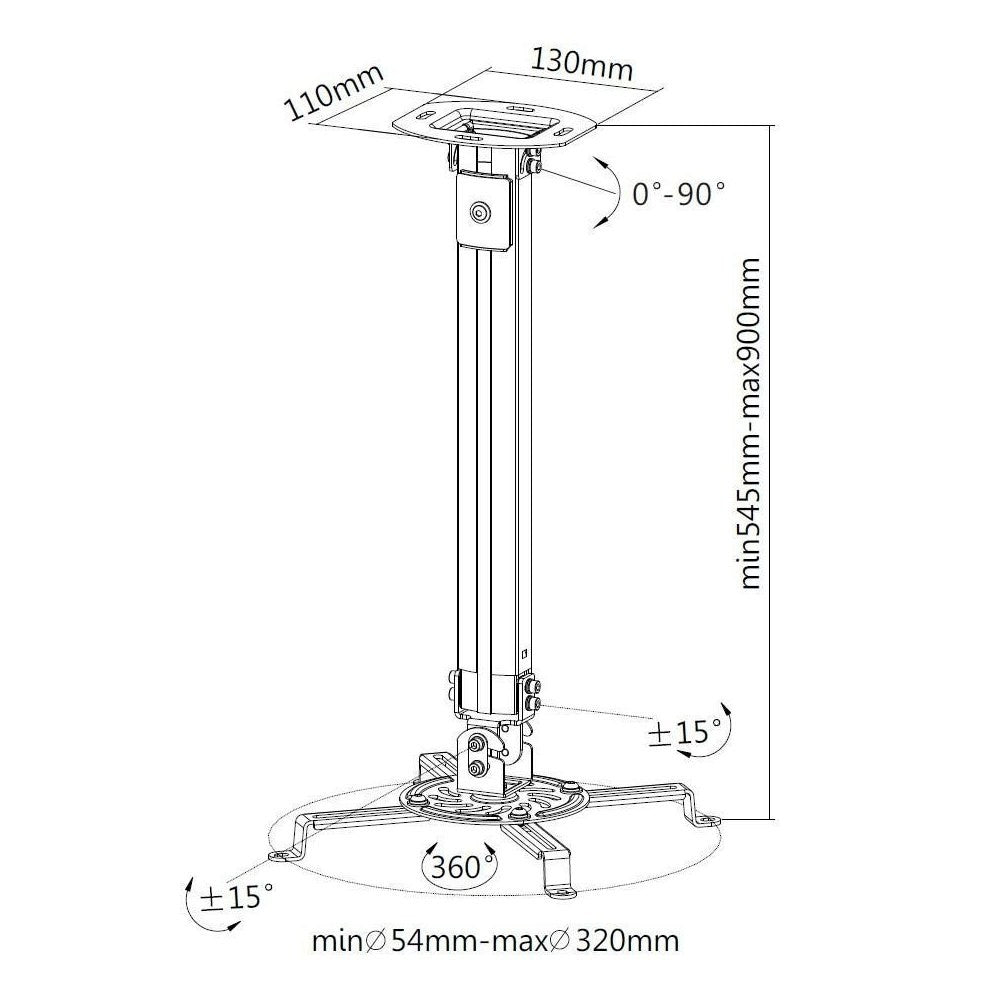 Braț de tavan pentru proiector 55-90cm 13,5kg argintiu
