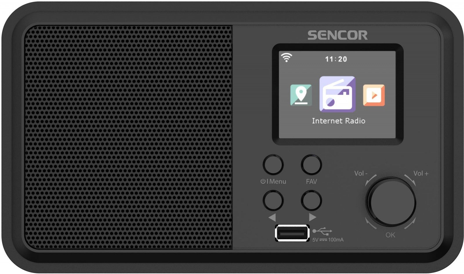 Radio internet 4W, WiFi, FM, DAB+, USB, afișaj LCD