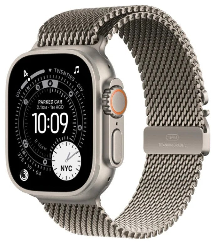 Ceas Ultra 3 GPS + Cellular, carcasă din titan natural de 49 mm, brățară milaneză din titan natural - mărimea S