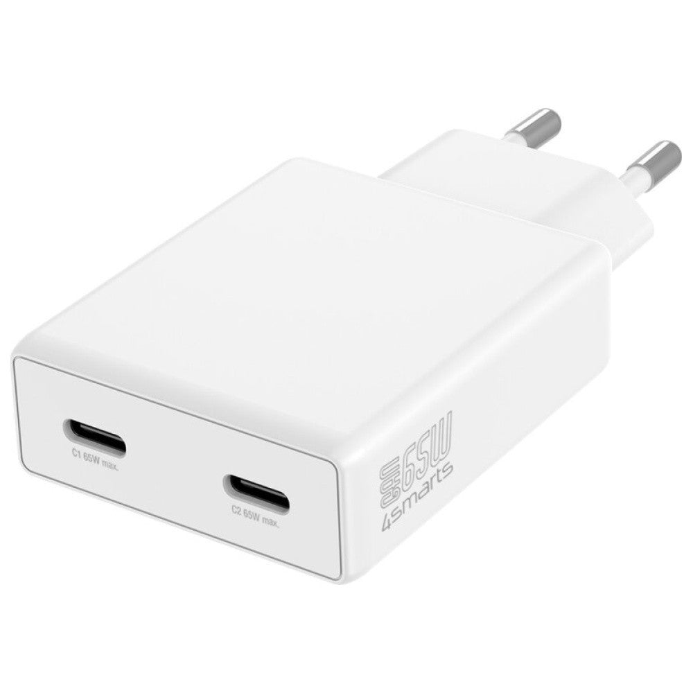 Încărcător de perete PDPlug 65W GaN 2xUSB-C, alb