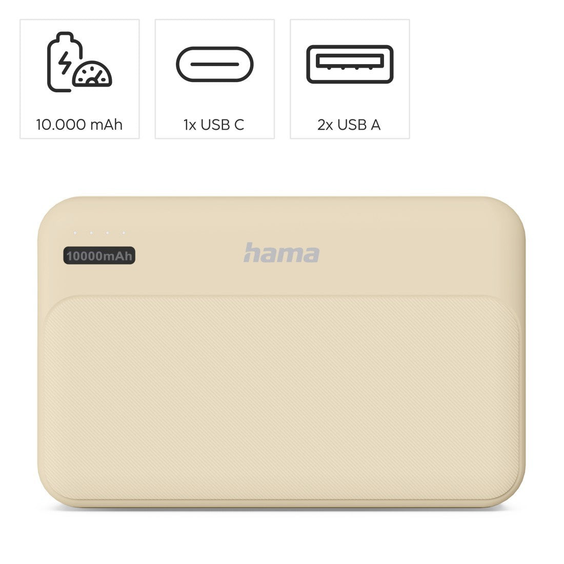 Pachet de alimentare 10000 mAh 2xUSB-A nisip