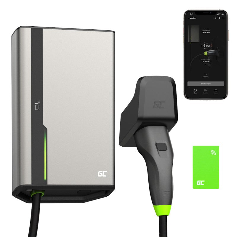 Stație de încărcare HabuDen Wallbox 22kW 32A cu cablu NFC/RFID 7,5m Tip 2