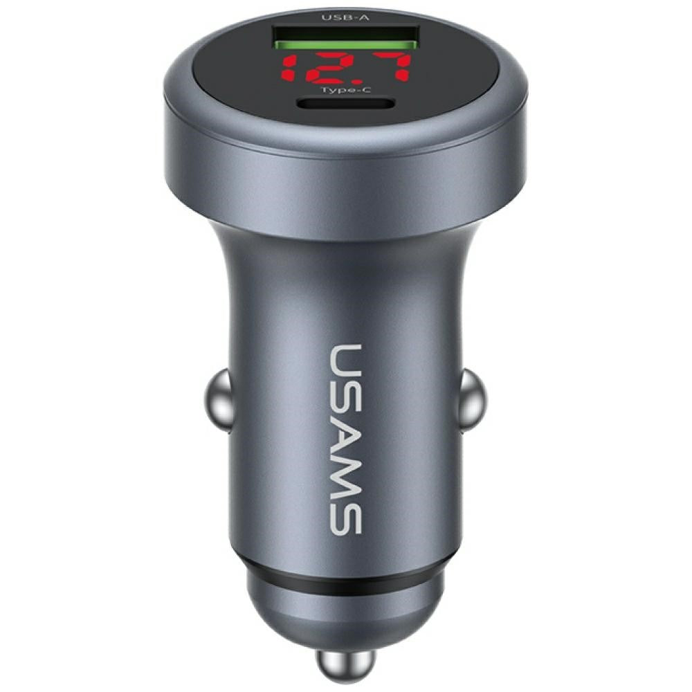 Încărcător auto din aluminiu cu LED USB-A USB-C de 45 W