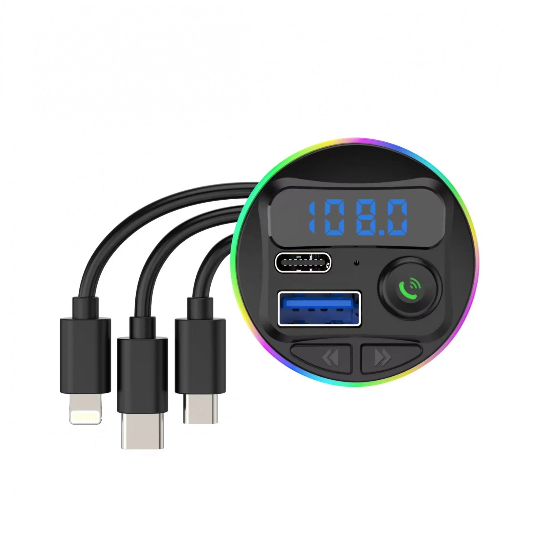 Incarcator Auto cu MP3 Player, Flippy, Port USB Fast Charge QC3.0 si Type C, PD 20W, Bluetooth, 3 Mufe de Incarcare,