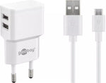 Incarcator de retea dual 2x USB cu cablu micro USB 2.4A alb Goobay