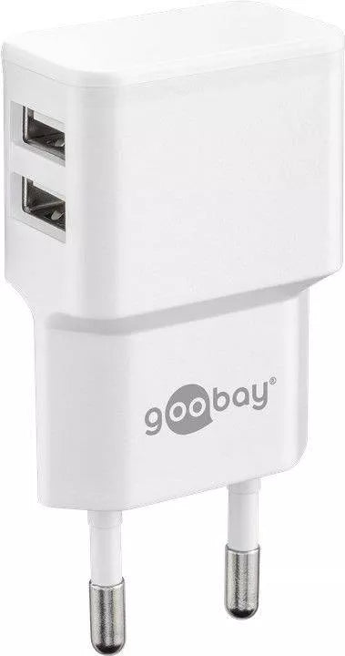 Incarcator de retea dual 2x USB cu cablu micro USB 2.4A alb Goobay