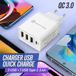 Incarcator Fast Charge pentru Telefon 32W, Flippy, Incarcator Quick Charge cu 3 Porturi USB-A 3.1A & 1 USB-C, Power