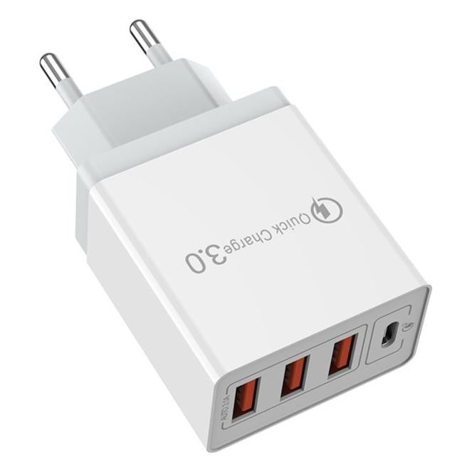 Incarcator Fast Charge pentru Telefon 32W, Flippy, Incarcator Quick Charge cu 3 Porturi USB-A 3.1A & 1 USB-C, Power
