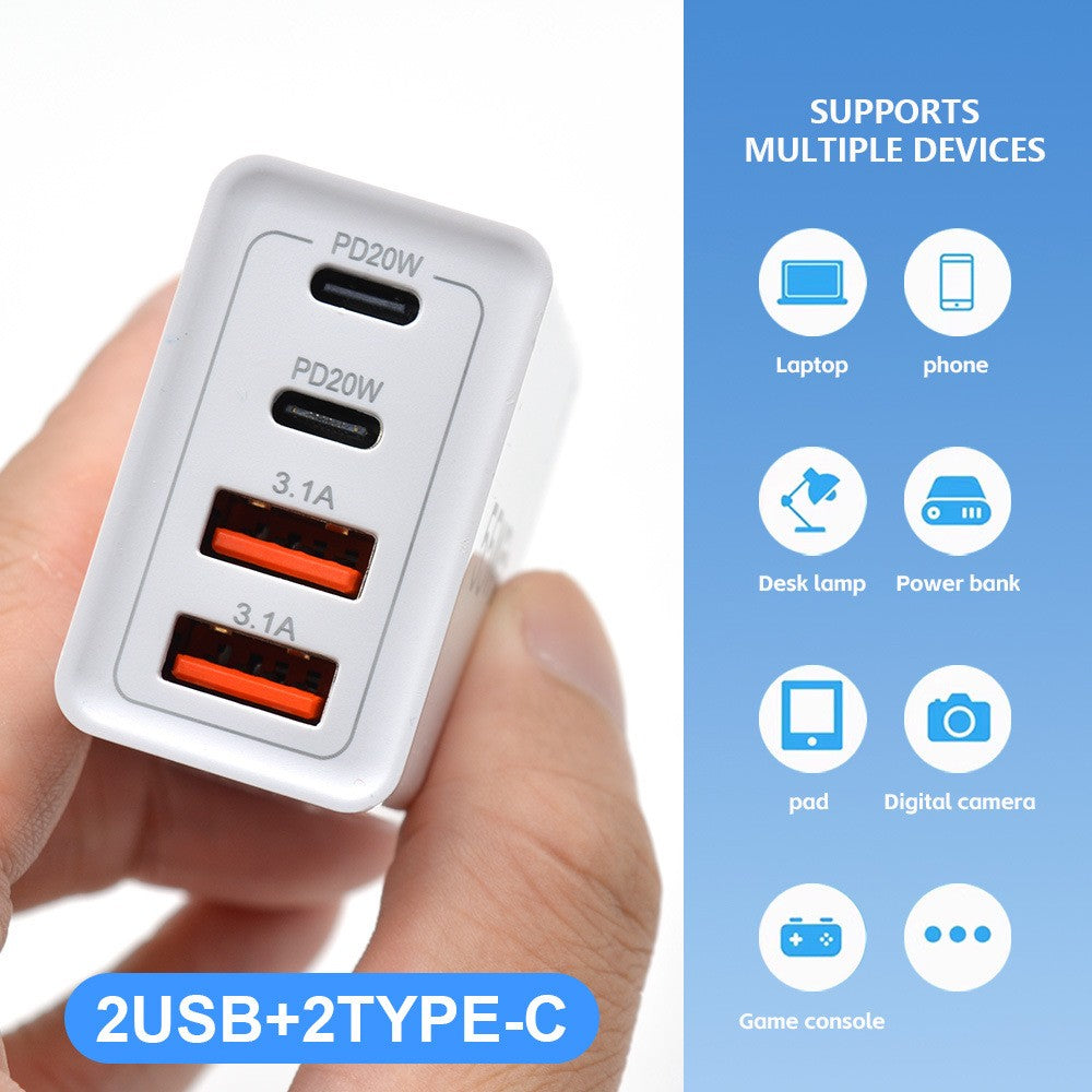 Incarcator Fast Charge pentru Telefon 55W, Flippy, Incarcator Quick Charge cu 2 Porturi USB-A 3.1A & 2 Porturi USB-C,