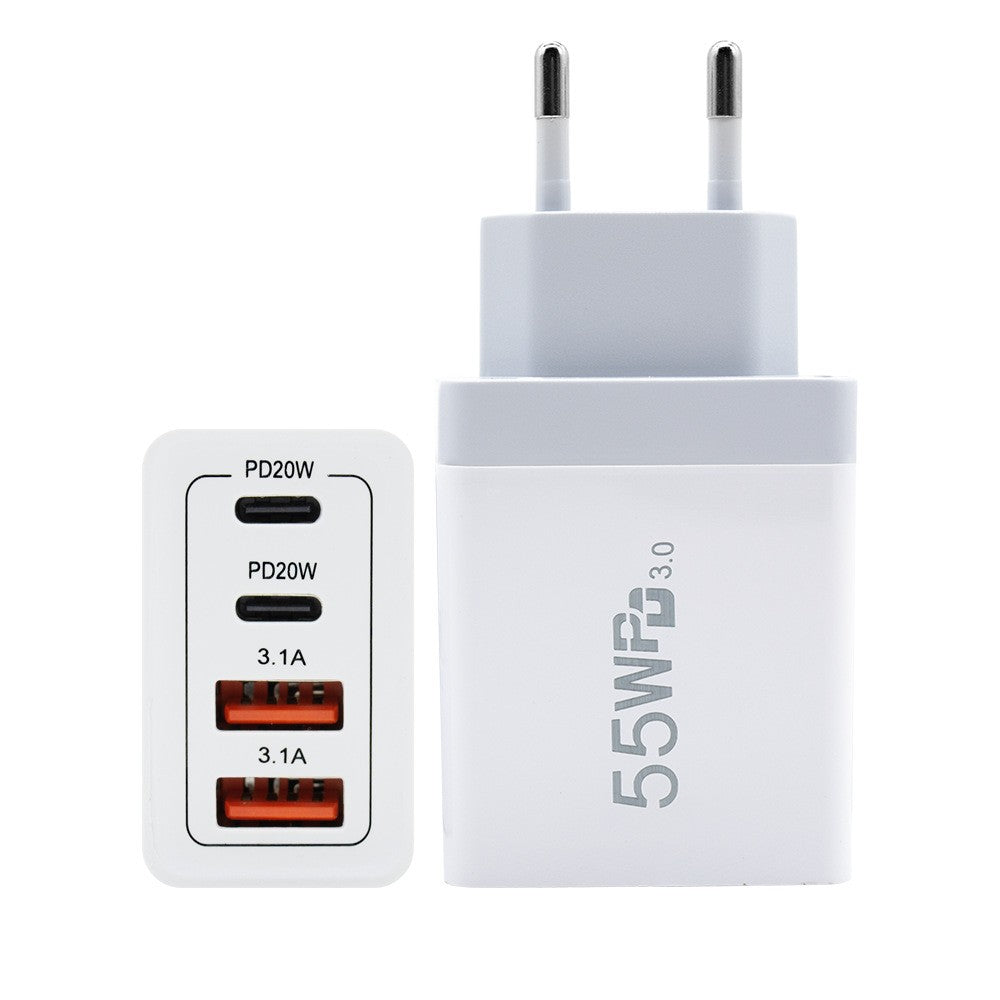 Incarcator Fast Charge pentru Telefon 55W, Flippy, Incarcator Quick Charge cu 2 Porturi USB-A 3.1A & 2 Porturi USB-C,
