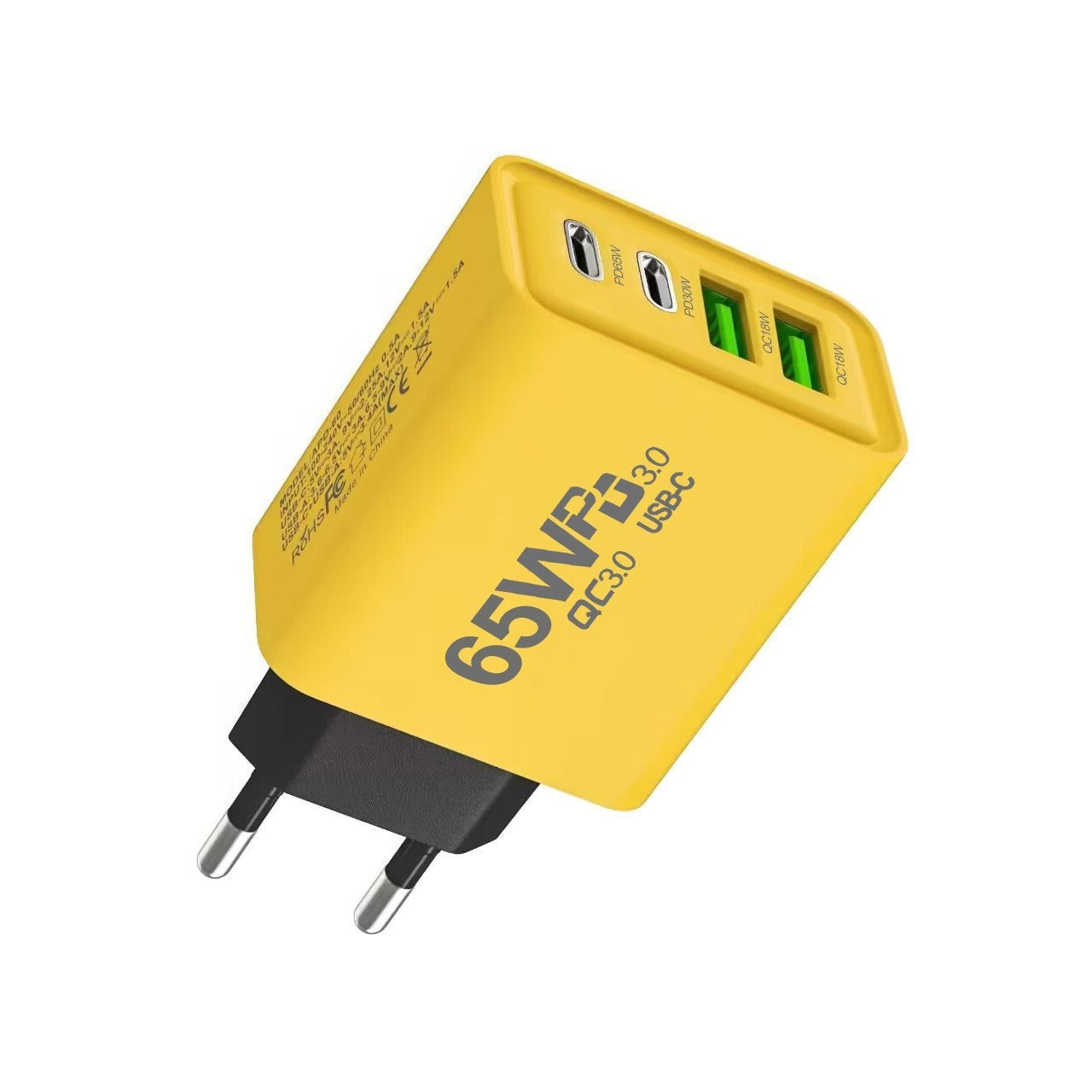 Incarcator Fast Charge pentru Telefon 65W, Flippy, Incarcator Quick Charge cu 2 Porturi USB-A 3.1A & 2 Porturi USB-C,