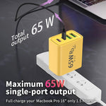 Incarcator Fast Charge pentru Telefon 65W, Flippy, Incarcator Quick Charge cu 2 Porturi USB-A 3.1A & 2 Porturi USB-C,