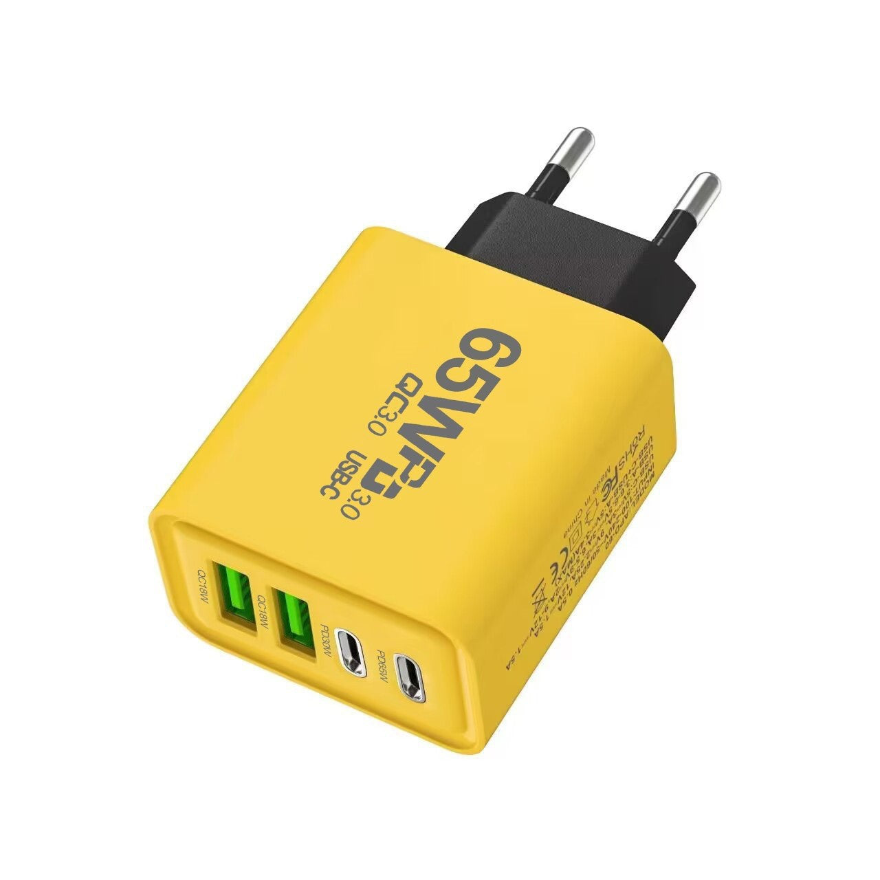 Incarcator Fast Charge pentru Telefon 65W, Flippy, Incarcator Quick Charge cu 2 Porturi USB-A 3.1A & 2 Porturi USB-C,