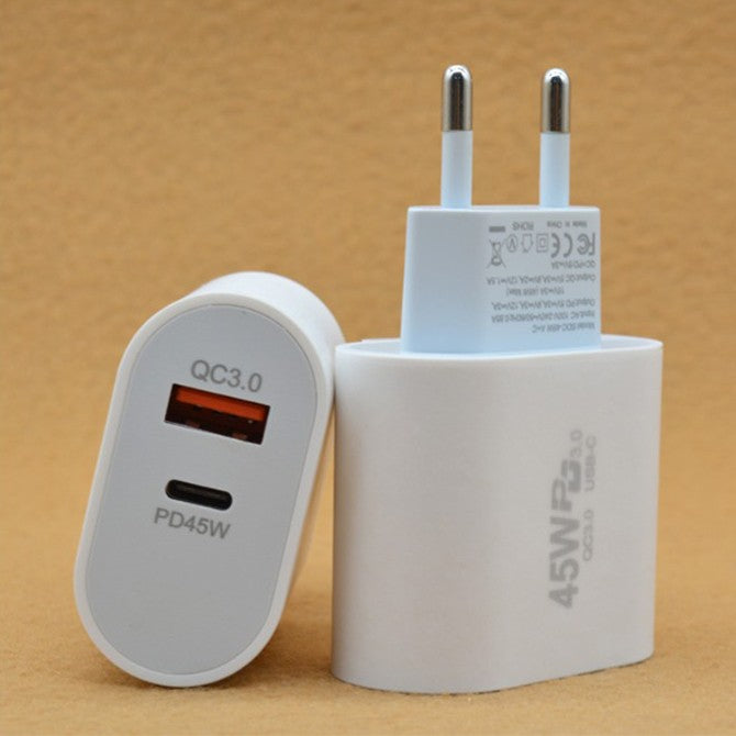 Incarcator Fast Charge pentru Telefon, Flippy, Power Delivery 45W, Dual Port USB-A Q.C 3.0 si Type-C PD45W, Compatibil