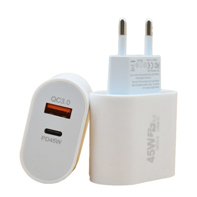 Incarcator Fast Charge pentru Telefon, Flippy, Power Delivery 45W, Dual Port USB-A Q.C 3.0 si Type-C PD45W, Compatibil