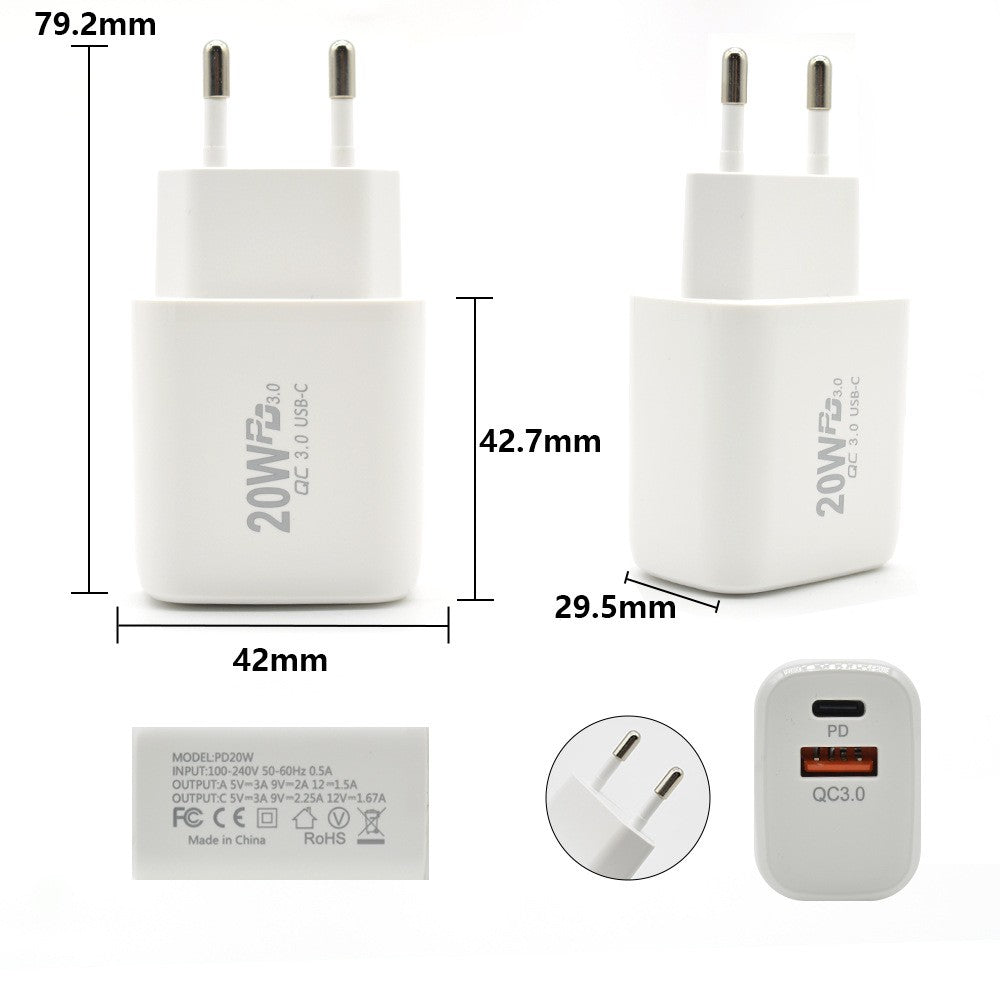 Incarcator Fast Charging pentru Telefon, Flippy, Dual Port USB-A si USB-C cu Cap de Incarcare Standard European, Power