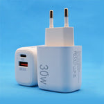 Incarcator Fast Charging pentru Telefon, Flippy, Dual Port USB-A si USB-C cu Cap de Incarcare Standard European, 30W
