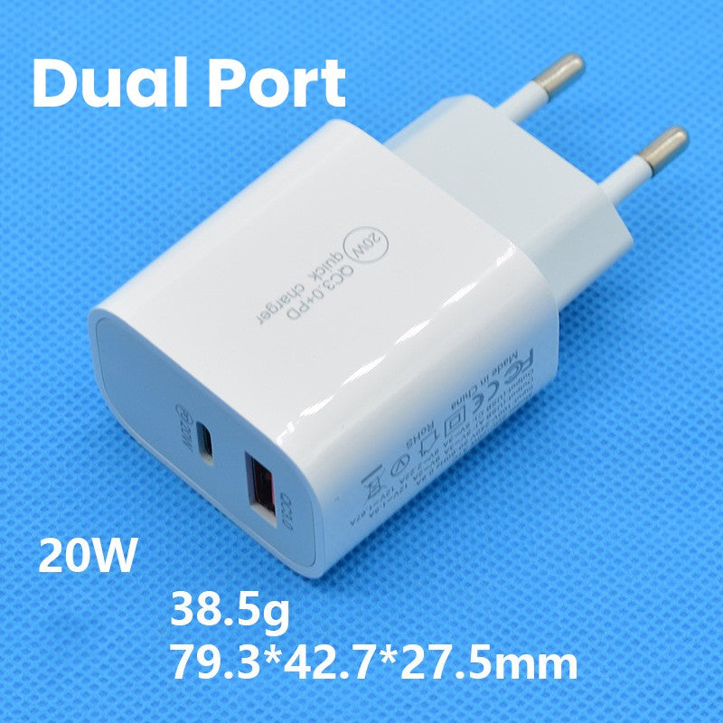Incarcator Fast Charging QC 3.0, Flippy, Dual Port USB-A si USB-C cu Cap de Incarcare Standard European, 20 W, fara