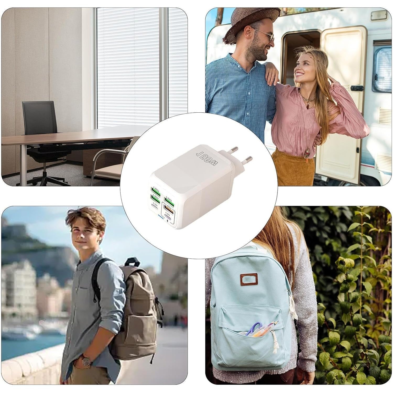 Incarcator Multifunctional, Flippy®, 6 Porturi (2 x PD Type C + 4 USB), 150 W, 5V, 2.4A, Incarcare Rapida, 4.4 x 4.4 x