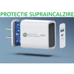 Incarcator Rapid PD QC3.0, Flippy, 2 Porturi, USB + Type C, 20W, Incarcare Rapida, Protectie Supraincalzire, 9.5 x 5.3