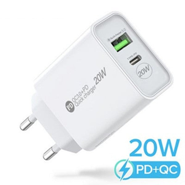 Incarcator Rapid PD QC3.0, Flippy, 2 Porturi, USB + Type C, 20W, Incarcare Rapida, Protectie Supraincalzire, 9.5 x 5.3