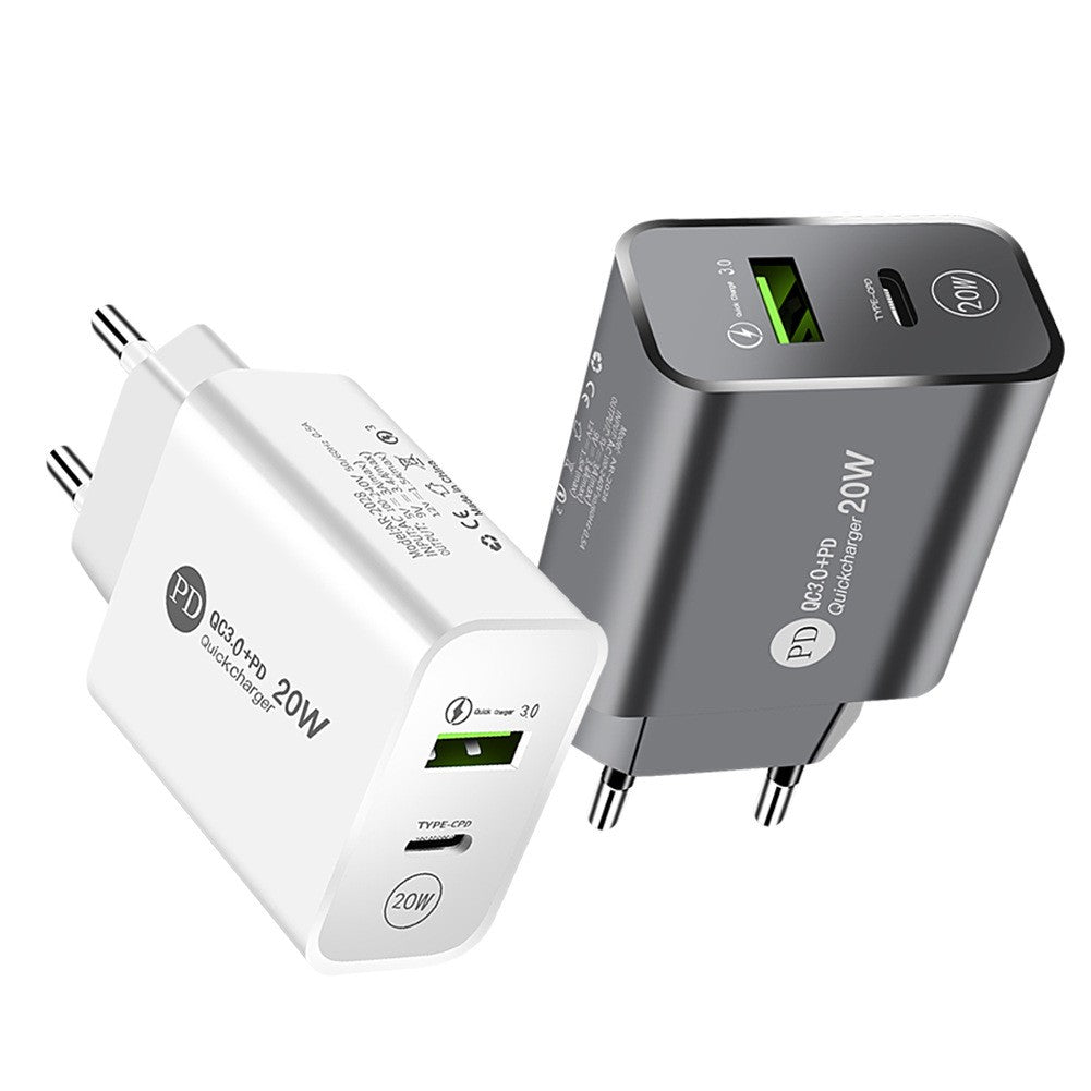 Incarcator Rapid PD QC3.0, Flippy, 2 Porturi, USB + Type C, 20W, Incarcare Rapida, Protectie Supraincalzire, 9.5 x 5.3