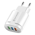 Incarcator Rapid QC3.0, Flippy, 3 Porturi USB, 2.1A, 18W, din ABS, Protectie Supraincalzire, Gama Macarons, Alb