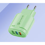 Incarcator Rapid QC3.0, Flippy, 3 Porturi USB, 2.1A, 18W, din ABS, Protectie Supraincalzire, Gama Macarons, Verde