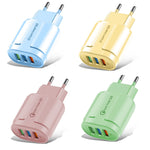 Incarcator Rapid QC3.0, Flippy, 3 Porturi USB, 2.1A, 18W, din ABS, Protectie Supraincalzire, Gama Macarons, Roz