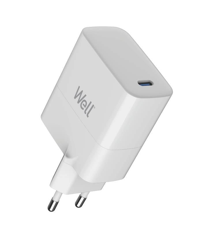 Incarcator retea 100-240V - USB-C Well GaN PD 65W 5V/3A 9V/3A 12V/3A 15V/3A 20V/3.25A alb
