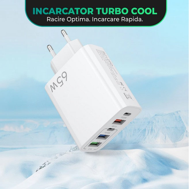 Incarcator Retea, Flippy, 5 Porturi, 65W Fast Charge, 3 x USB, 2 x Type-C, Universal Compatibil iPhone, Huawei,