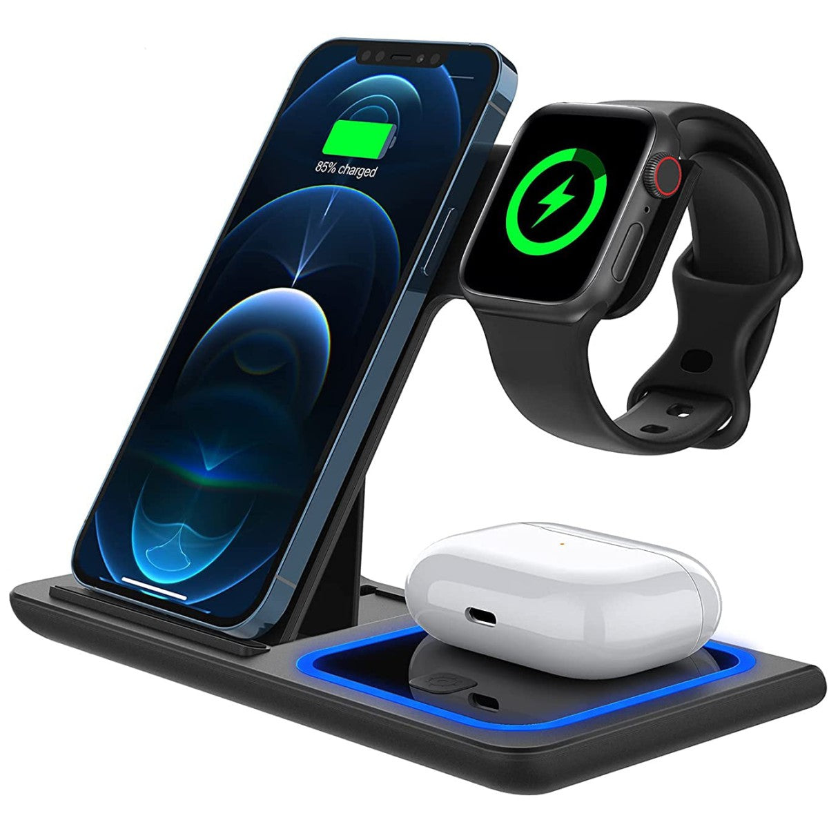 Incarcator Wireless Flippy, Statie Incarcare 3 In 1 Qi Fast Charger 15W, Incarcare Rapida, Compatibil Cu Apple Watch