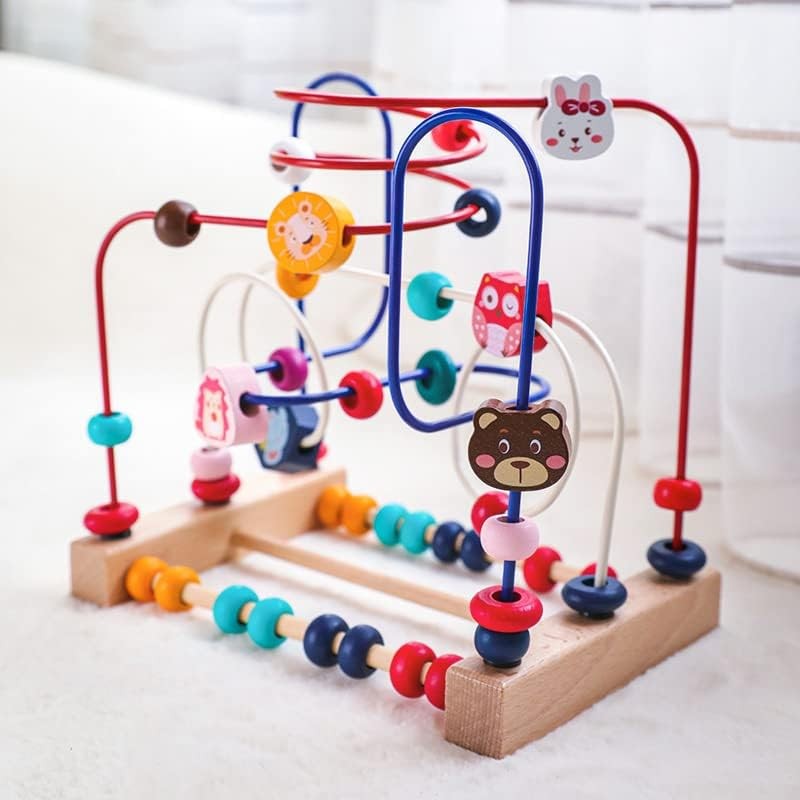 Jucarie din Lemn Montessori, Flippy, Labirint Motricitate cu Abac si Animalute, Rollercoaster pentru Copii, Educativ,