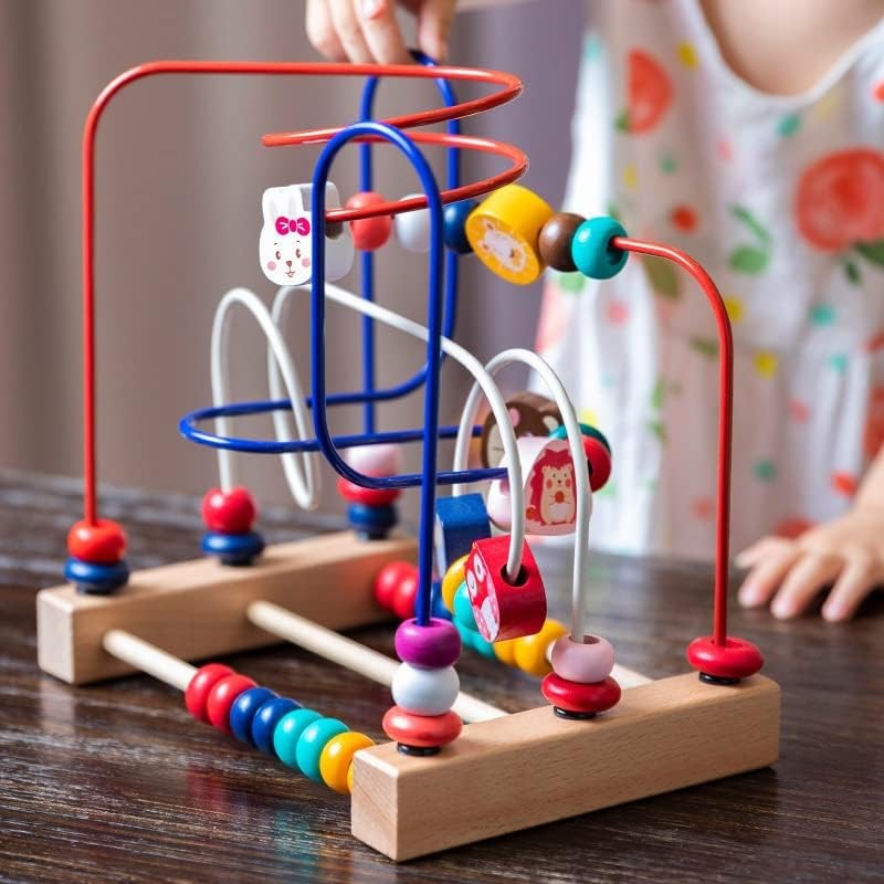 Jucarie din Lemn Montessori, Flippy, Labirint Motricitate cu Abac si Animalute, Rollercoaster pentru Copii, Educativ,