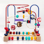 Jucarie din Lemn Montessori, Flippy, Labirint Motricitate cu Abac si Animalute, Rollercoaster pentru Copii, Educativ,