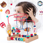 Jucarie din Lemn Montessori, Flippy, Labirint Motricitate cu Abac si Animalute, Rollercoaster pentru Copii, Educativ,