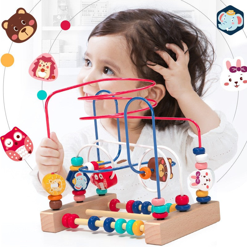 Jucarie din Lemn Montessori, Flippy, Labirint Motricitate cu Abac si Animalute, Rollercoaster pentru Copii, Educativ,