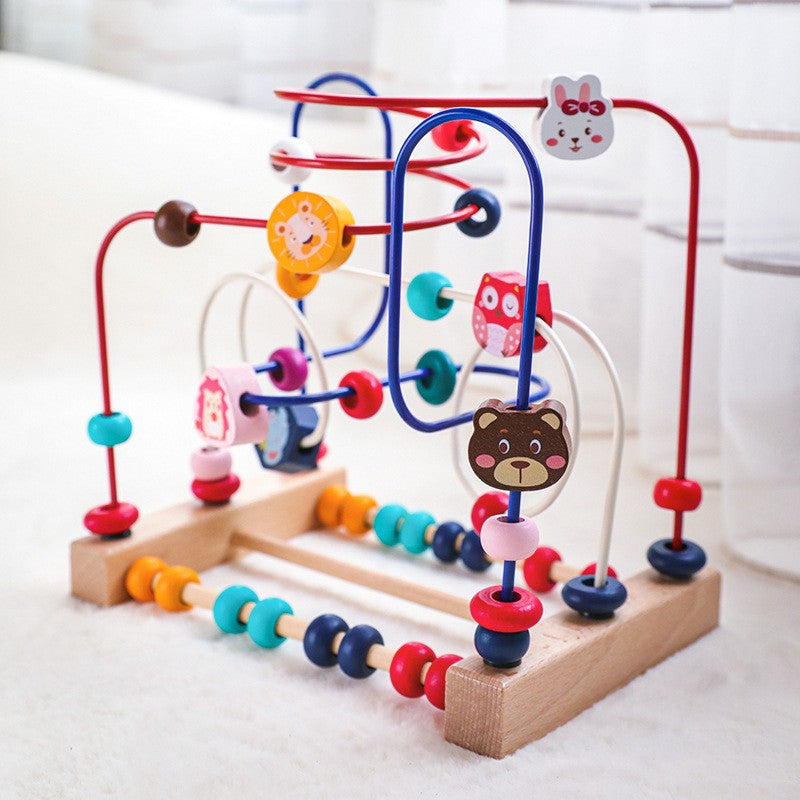 Jucarie din Lemn Montessori, Flippy, Labirint Motricitate cu Abac si Animalute, Rollercoaster pentru Copii, Educativ,
